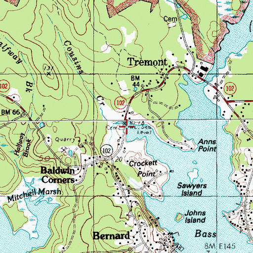 Topographic Map of Bernard Cemetery, ME