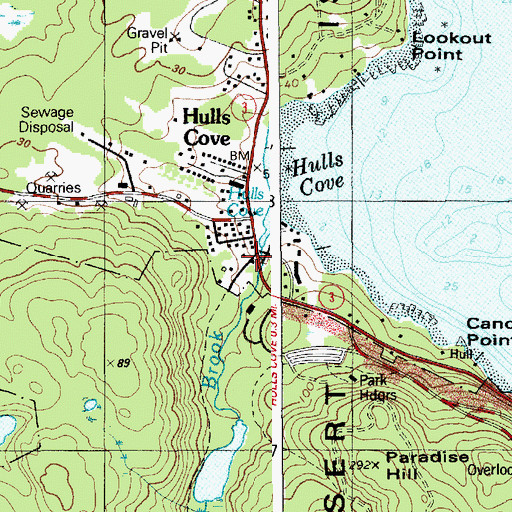 Topographic Map of Hulls Cove Post Office, ME