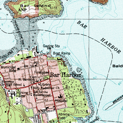 Topographic Map of Mount Desert Reading Room (historical), ME