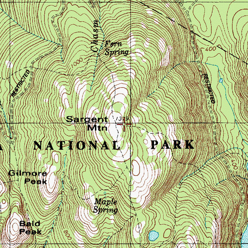 Topographic Map of Sargent Mountain Trail, ME