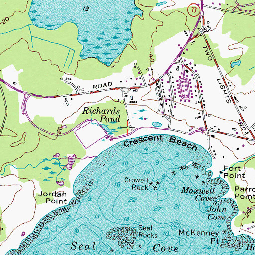 Topographic Map of Crescent Beach State Park, ME
