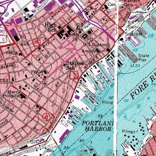 Topographic Map of Portland Convention and Visitors Bureau and Information Center, ME
