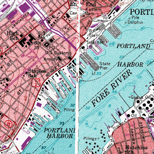Topographic Map of Portland Pier, ME
