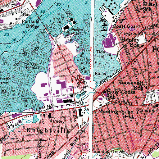 Topographic Map of South Portland Post Office, ME
