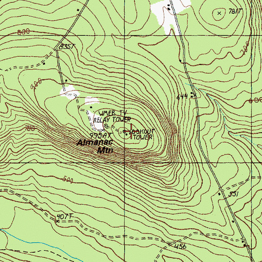 Topographic Map of Almanac Mountain Lookout Tower, ME
