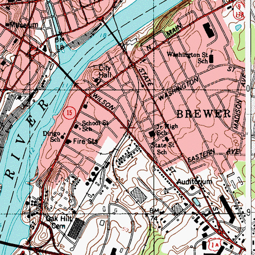 Topographic Map of Brewer Historical Society Building, ME