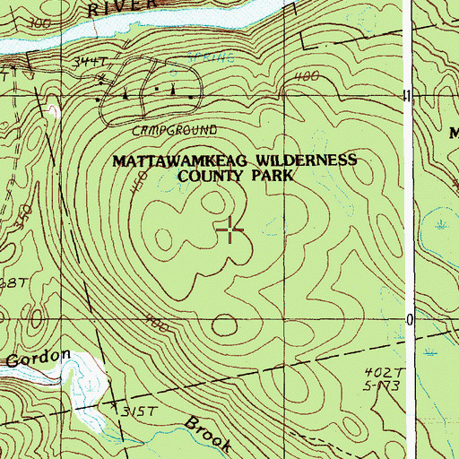 Topographic Map of Mattawamkeag Wilderness County Park, ME