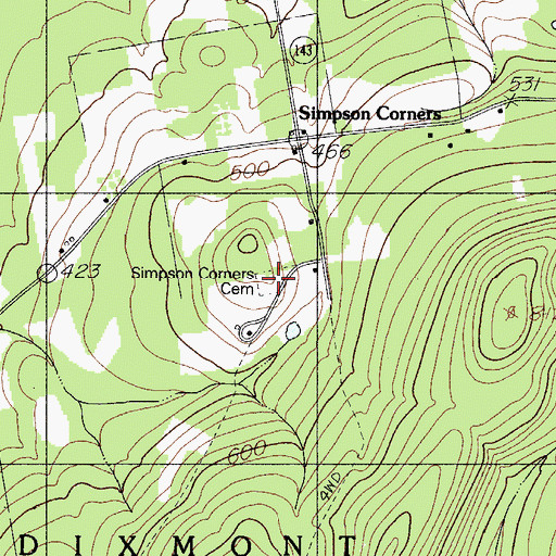 Topographic Map of Simpson Corners Cemetery, ME