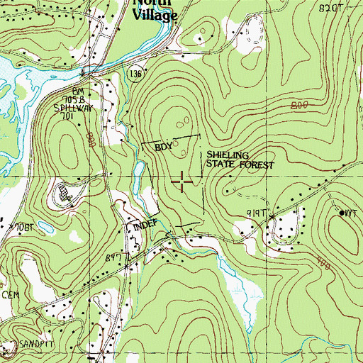 Topographic Map of Shieling State Forest, NH