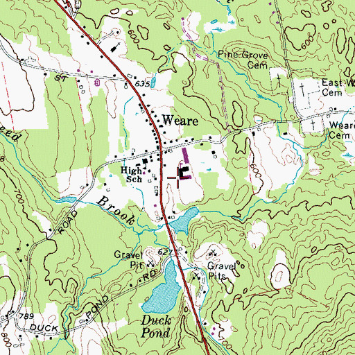 Topographic Map of Weare Middle School, NH