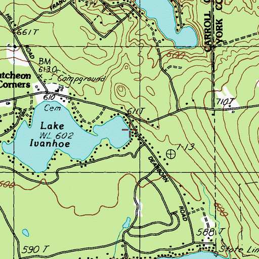 Topographic Map of Lake Ivanhoe Beach, NH