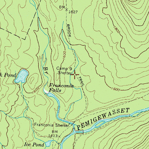 Topographic Map of Camp Nine Shelter, NH