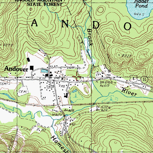 Topographic Map of Andover Post Office, NH