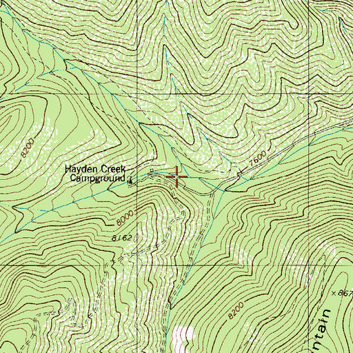 Topographic Map of Middle Prong Hayden Creek, CO