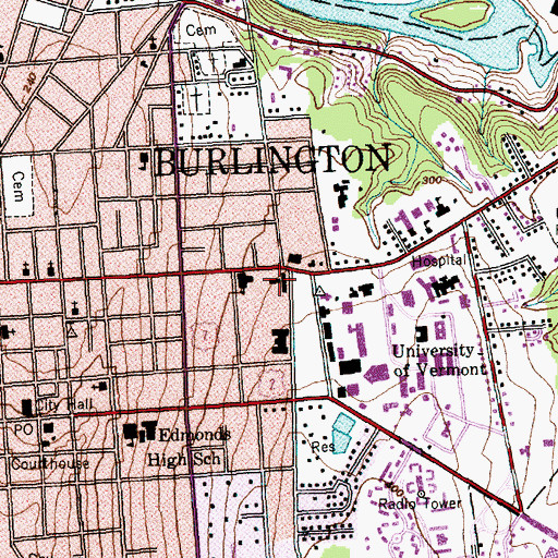 Topographic Map of University Health Center Campus Branch, VT
