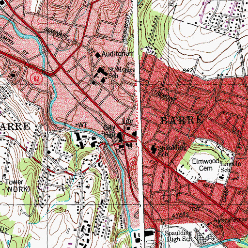 Topographic Map of Barre Downtown Historic District, VT