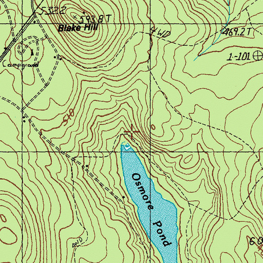 Topographic Map of Osmore Pond Hiking Loop, VT