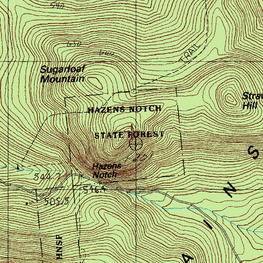 Topographic Map of Hazens Notch State Forest, VT