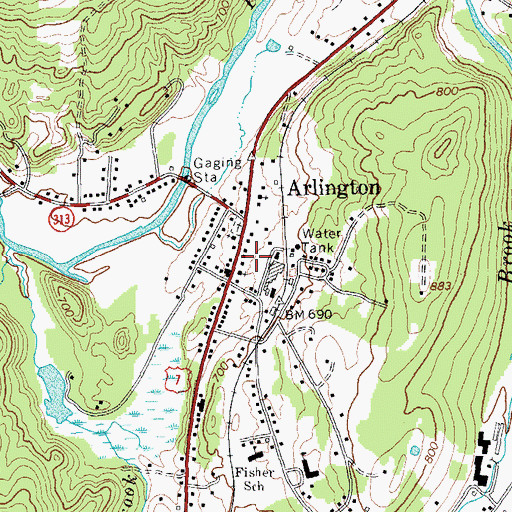 Topographic Map of Arlington Town Hall, VT