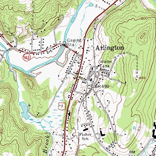 Topographic Map of Arlington Village Historic District, VT