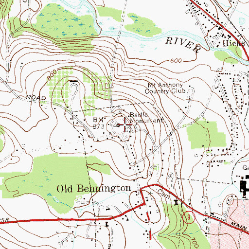 Topographic Map of Bennington Battle Monument, VT