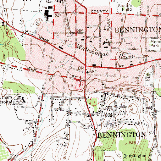 Topographic Map of Bennington Post Office, VT