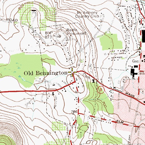 Topographic Map of Old Bennington Historic District, VT