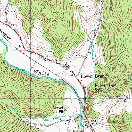 Topographic Map of Lower Branch Cemetery, VT