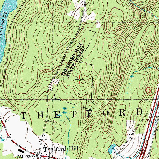 Topographic Map of Thetford Hill State Forest, VT