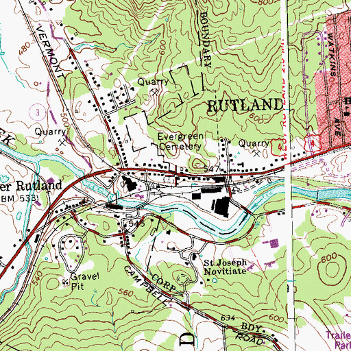 Topographic Map of Center Rutland Cemetery, VT
