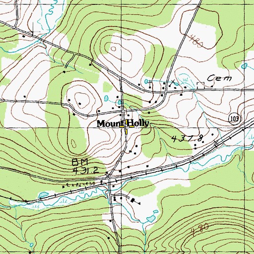 Topographic Map of Mount Holly Town Hall, VT