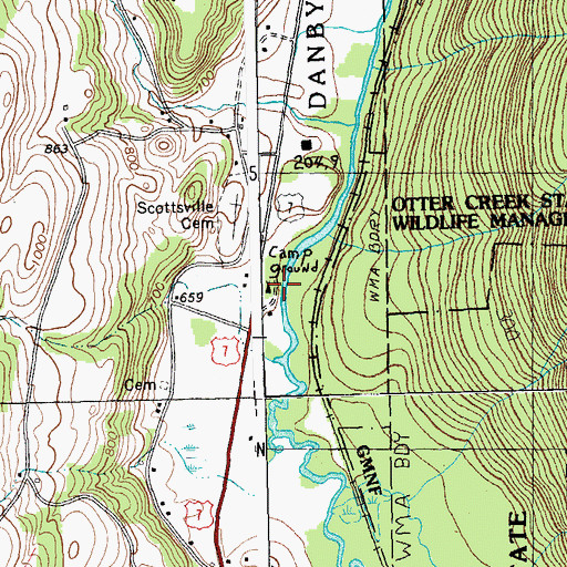 Topographic Map of Otter Creek Campground, VT