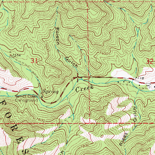 Topographic Map of Poison Gulch, CO