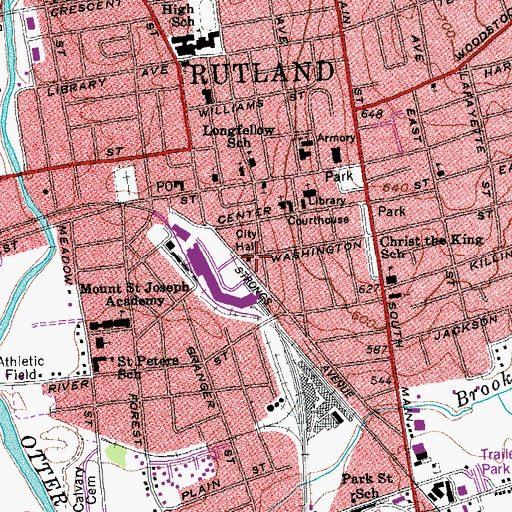 Topographic Map of Rutland City Hall, VT