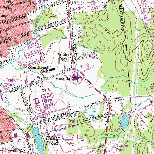 Topographic Map of Rutland Regional Medical Center, VT