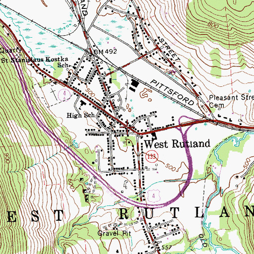 Topographic Map of West Rutland Town Hall, VT
