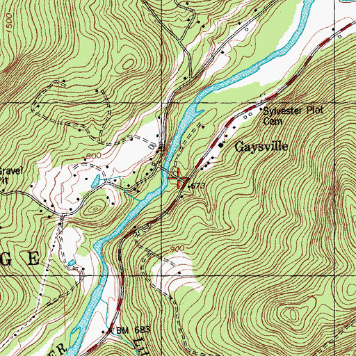 Topographic Map of Gaysville Post Office, VT