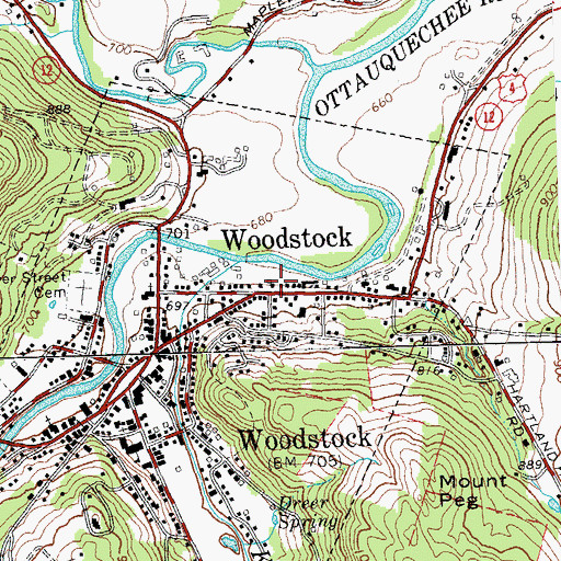 Topographic Map of Ottauquechee Health Center, VT