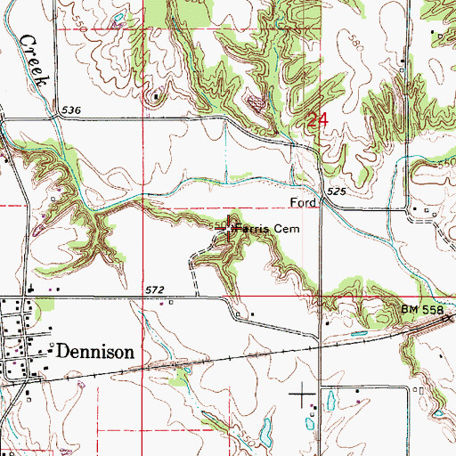 Topographic Map of Dennison Cemetery, IL