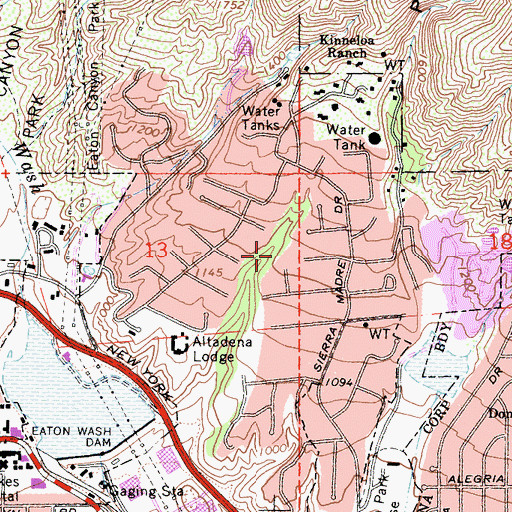 Topographic Map of Kinneloa Mesa, CA