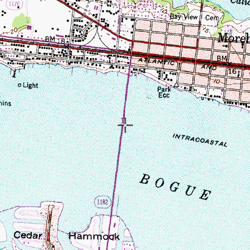 Topographic Map of Atlantic Beach - Morehead City Bridge, NC