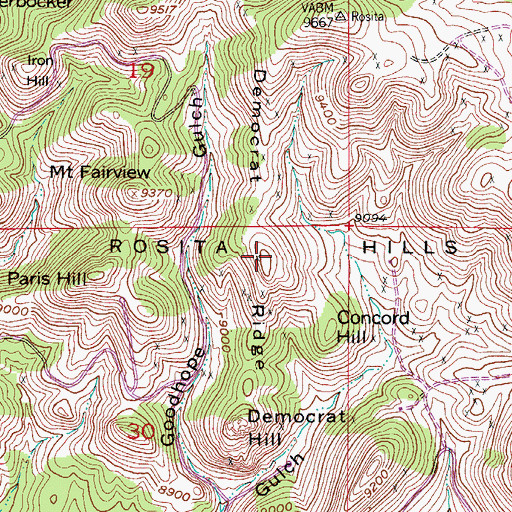 Topographic Map of Democrat Ridge, CO
