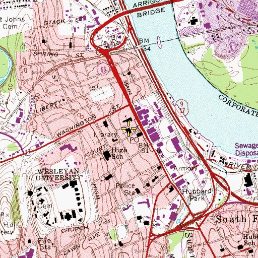 Topographic Map of First Church of Christ, CT