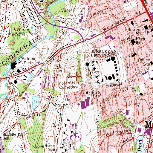 Topographic Map of Middlesex County Historical Society Library, CT