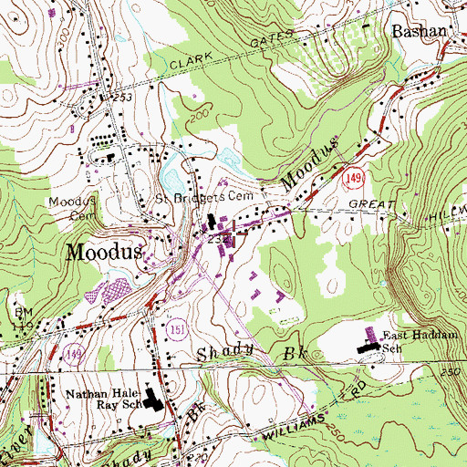 Topographic Map of Moodus Post Office, CT