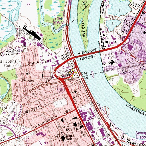 Topographic Map of Riverside Cemetery, CT