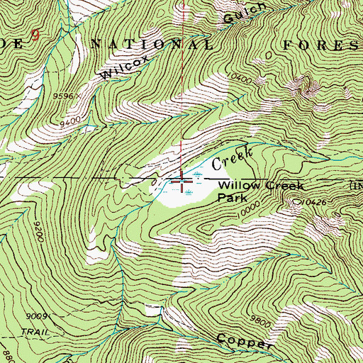 Topographic Map of Willow Creek Park, CO