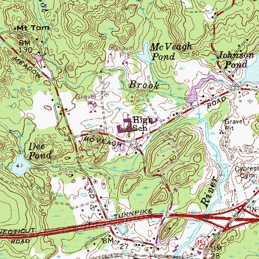 Topographic Map of Westbrook High School, CT