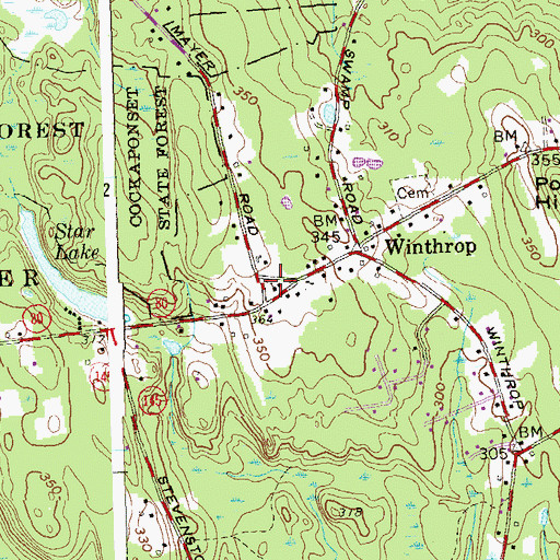 Topographic Map of Winthrop Baptist Church, CT