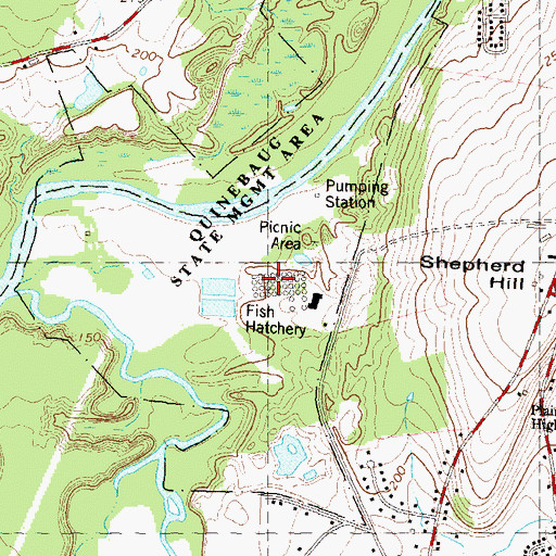 Topographic Map of Quinebaug Valley Trout Hatchery, CT